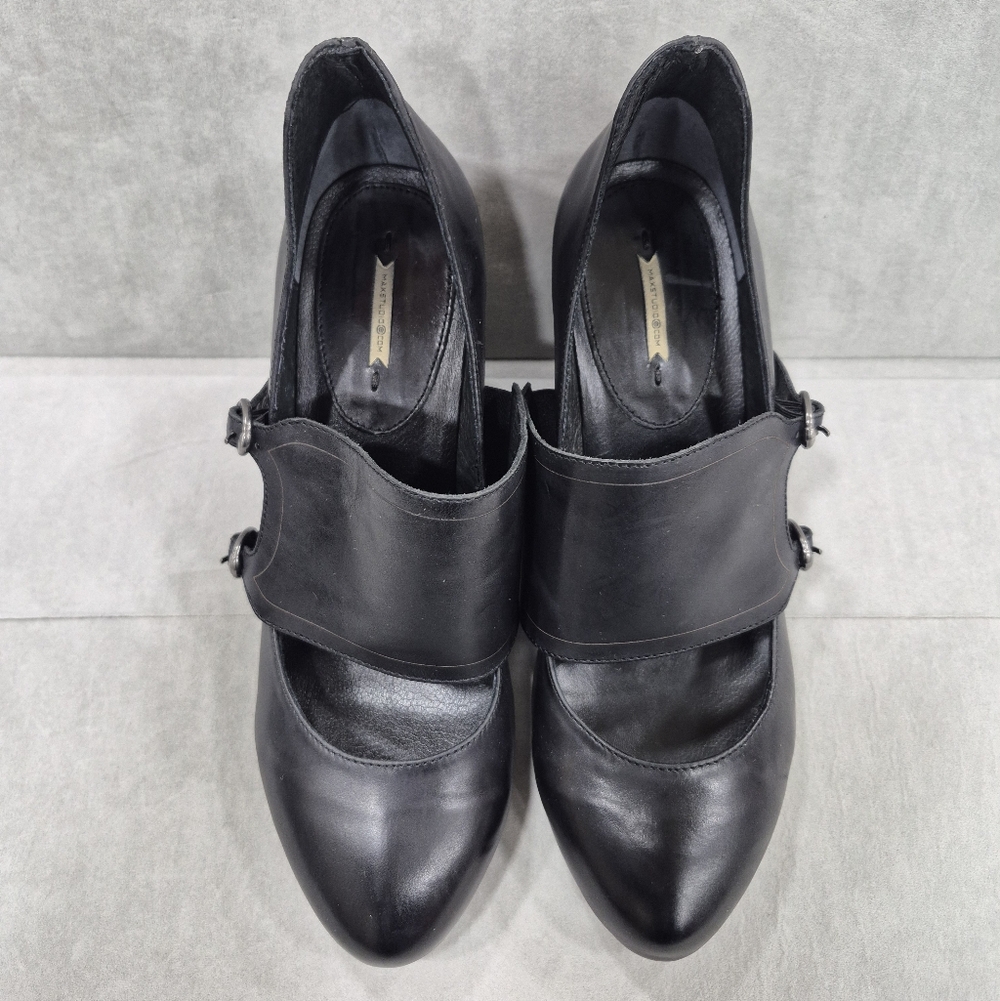 Max Studio Beau pumps women's 8 black fine leather double monk strap - Picture 3 of 16